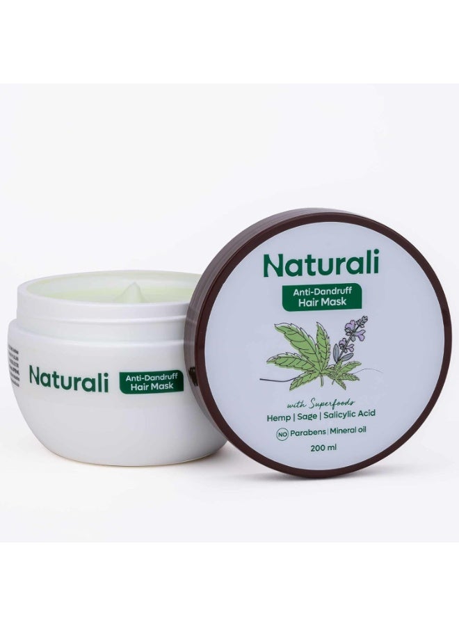 Naturali قناع الشعر المضاد للقشرة من ناتورالي مع الميرمية وحمض الساليسيليك | ينظف فروة الرأس | يقلل الحكة | يرطب بعمق | خالي من البارابين والزيوت المعدنية | 200 مل - Image 1